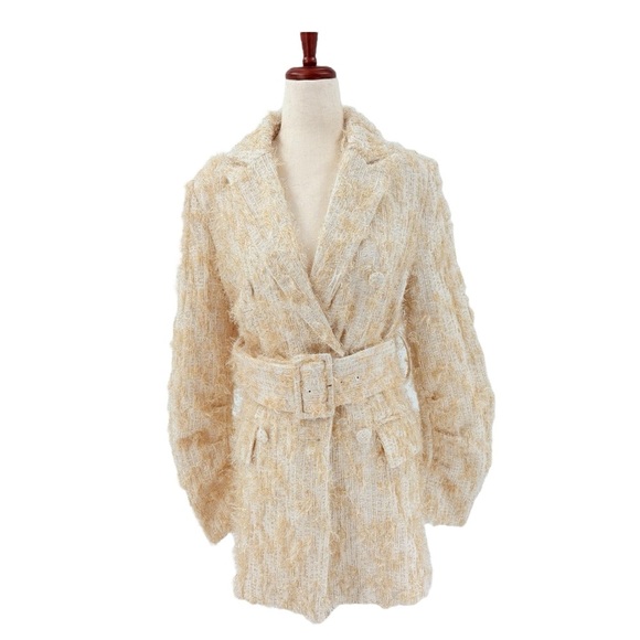 Buru Jackets & Blazers - Buru Belted Blazer Gold Tinsel Tweed Extra Small / Small